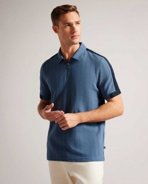 Ted Baker Abloom Short Sleeve Polo Shirt With Zip Medium Blue | 16739-UXJW