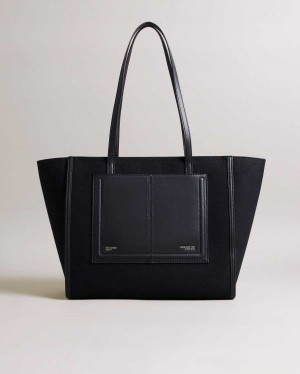 Ted Baker Aksani Large Canvas Tote Bag Jet-Black | 46103-NHOJ