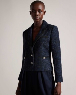 Ted Baker Alenaah Boucle Blazer With Embellished Detail Dark Blue | 18526-SZWV