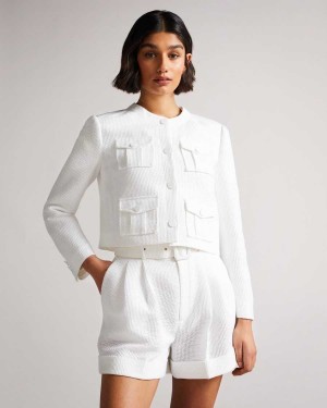 Ted Baker Alera Cropped Cargo Jacket White | 04957-CTZQ