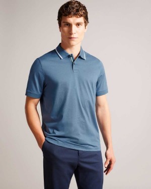 Ted Baker Allard Short Sleeve Polo Shirt Medium Blue | 71689-AUOG