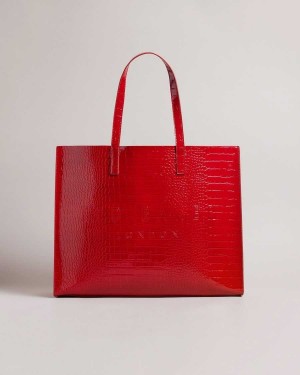 Ted Baker Allicon Mock Croc Icon Tote Bag Red | 52069-NCRZ