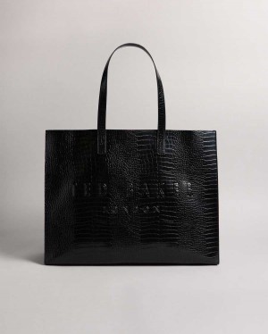 Ted Baker Allicon Mock Croc Icon Tote Bag Black | 73106-CEMB