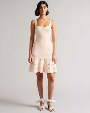 Ted Baker Ambyr Full Needle Stitch Detailed Hem Mini Dress Light Pink | 04613-YDRT