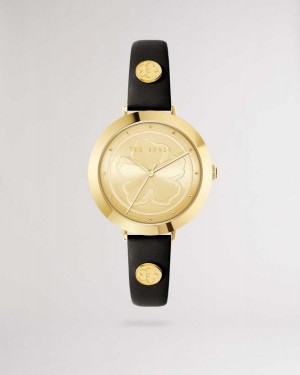 Ted Baker Amieyy Magnolia Detail Leather Watch Black | 25401-CRKF