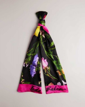 Ted Baker Amiie Floral Silk Scarf Black | 46091-ISCA