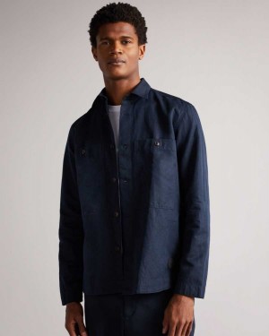 Ted Baker Amoret Long Sleeve Harrington Shacket Navy | 62159-JYMP