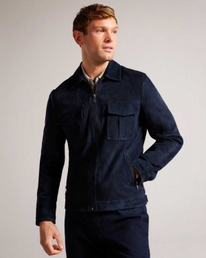 Ted Baker Amped Suede Jacket Navy | 74523-WCFR