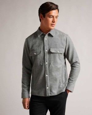 Ted Baker Anderby Long Sleeve Wool Blend Overshirt Grey | 48920-OLBU