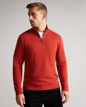 Ted Baker Antram Long Sleeve Half Zip Funnel Neck Dark Red | 07928-DJWI