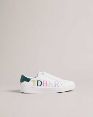 Ted Baker Artii Branded Leather Cupsole Trainers White | 02837-WKFV