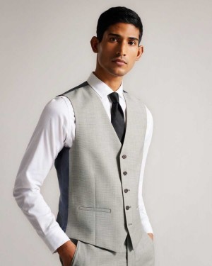 Ted Baker Artimwr Wool Cross Hatch Waistcoat Stone | 06824-MGUS