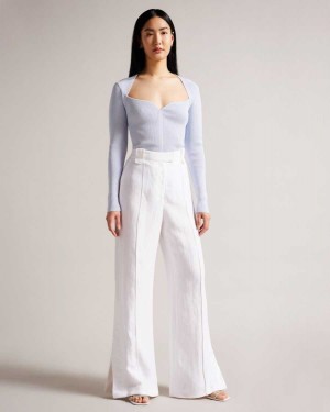 Ted Baker Astaat Wide Leg Tuxedo Trousers With Side Split Cream | 29675-VLOB