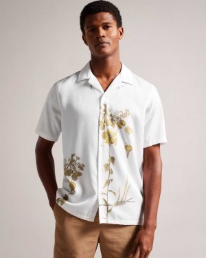 Ted Baker Bedmon Short Sleeve Botanical Print Shirt White | 09524-HTQG