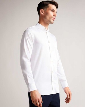 Ted Baker Bellow Long Sleeve Satin Stretch Shirt White | 02764-HIOZ