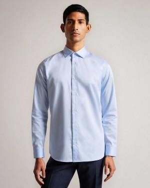 Ted Baker Bellow Long Sleeve Satin Stretch Shirt Light Blue | 03498-PVHE