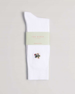 Ted Baker Boelow Flower Embroidery Socks White | 15096-SVKN