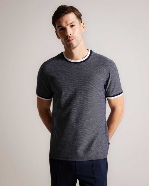 Ted Baker Bowker Regular Fit Textured T-Shirt Navy | 08267-IBGJ