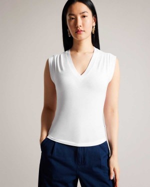 Ted Baker Brielll Fitted V Neck White | 09721-LZKI