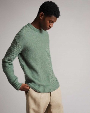 Ted Baker Brokhol Mixed Stitch Crew Neck Pale Green | 73680-UBKR