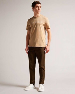 Ted Baker Broni Short Sleeve Branded T-Shirt Camel | 60175-KVZP