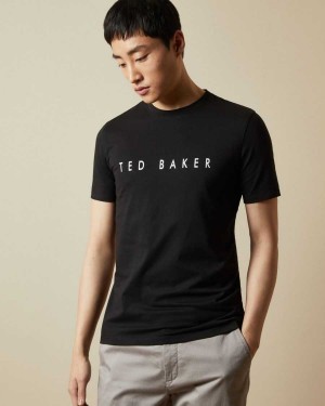 Ted Baker Broni Short Sleeve Branded T-Shirt Black | 51269-JUBK