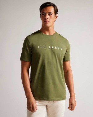 Ted Baker Broni Short Sleeve Branded T-Shirt Khaki | 06453-AXJU