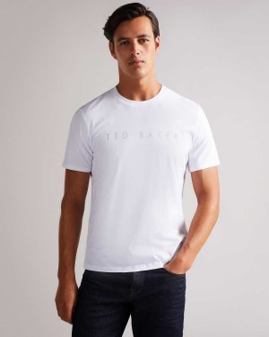 Ted Baker Broni Short Sleeve Branded T-Shirt White | 31027-GLHJ