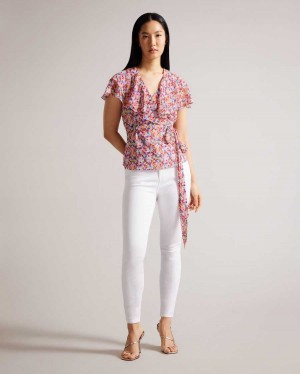 Ted Baker Brrooke Wrap Top With Ruffled Neckline White | 05463-GRDO