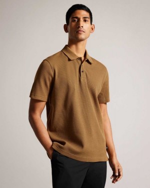 Ted Baker Bute Short Sleeve Regular Fit Textured Polo Shirt Camel | 38054-ZVKQ