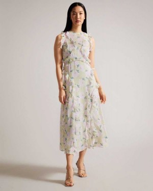 Ted Baker Calinia Sleeveless Waterfall Ruffle Midi Dress Lilac | 68072-PSTI