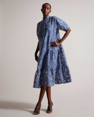 Ted Baker Camriyn Oversized Shirt Dress with Puff Sleeve Bright Blue | 56247-YSXK