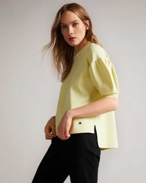 Ted Baker Capria Full Needle Puff Sleeve Knit Top Light Yellow | 03867-FAYB