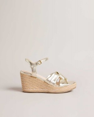 Ted Baker Carda Knotted Wedge Espadrille Sandals Gold | 97431-VLGA