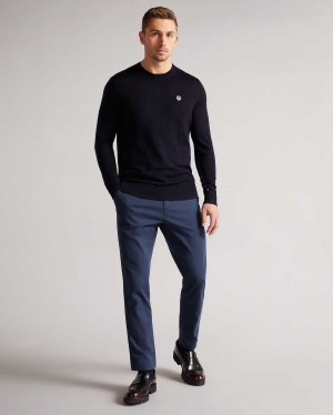 Ted Baker Cardiff Merino Wool Crew Neck Jumper Navy | 76409-NUXI