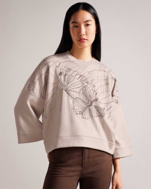 Ted Baker Carmile Wide Sleeve Butterfly Sweatshirt Dusky Pink | 80615-STGX