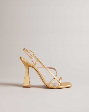 Ted Baker Cayena Strappy Geometric Heeled Sandals Gold | 05891-FTHY