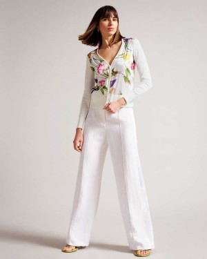 Ted Baker Chantri Woven Front Printed Cardigan White | 72410-VIHM