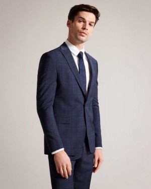 Ted Baker Chesijs Tonal Check Suit Jacket Navy | 20478-ZHQV