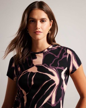 Ted Baker Chrissi Abstract Fitted T-Shirt Nude-Pink | 56078-WDGK