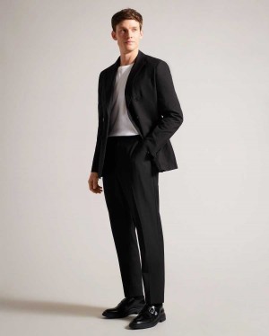 Ted Baker Cleevej Cotton And Linen Suit Jacket Black | 62937-VXBT