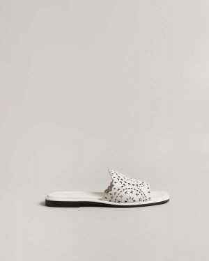 Ted Baker Clovei Laser Cut Flat Sandals White | 81360-ARTM