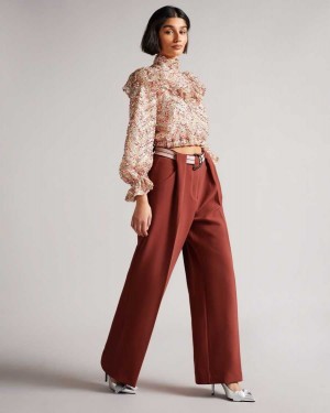 Ted Baker Conces MIB Tailored Wide Leg Trouser Brown | 83296-XJQT