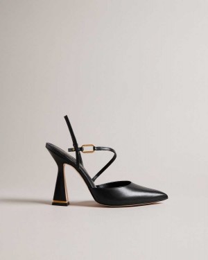 Ted Baker Coriana Geometric Heel Pointed Court Shoes Black | 41207-QYAI