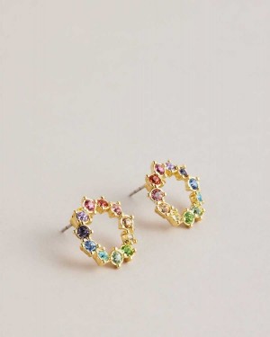 Ted Baker Cresina Crystal Hoop Stud Earrings Multicoloured | 40182-IHPJ