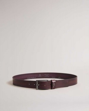 Ted Baker Crisic Stitch Detail Leather Belt Oxblood | 29863-RJLM