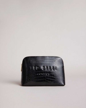 Ted Baker Crocala Croc Detail Debossed Makeup Bag Black | 05261-MEFD