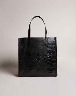 Ted Baker Croccon Croc Detail Large Icon Bag Black | 10528-JSTW