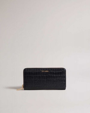 Ted Baker Croken Imitation Croc Zip Around Purse Black | 30685-QYZH