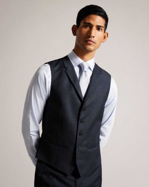 Ted Baker Cromaws Wool Blend Check Waistcoat Navy | 85143-NQPY